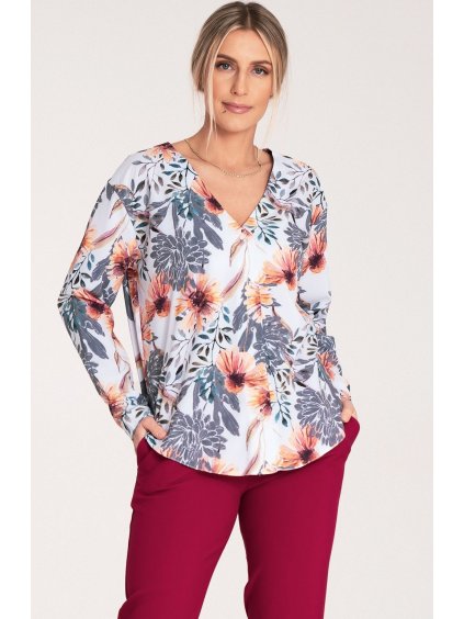 Dámska smotanová kvetovaná košeľa s dlhým rukávom