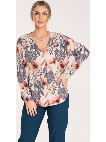 Dámska béžová kvetovaná košeľa s dlhým rukávom