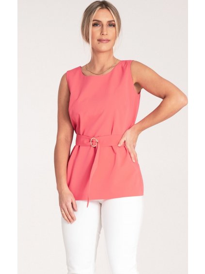 Dámska koralová elegantná blúzka bez rukávov
