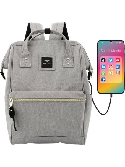 Himawari Priestranný sivý dámsky batoh s USB portom a vreckom na notebook