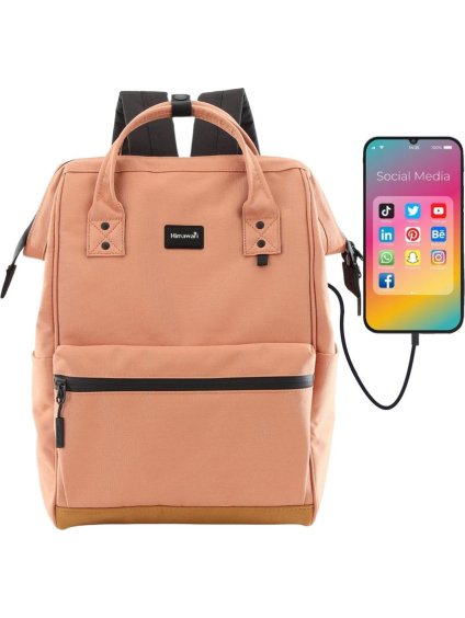 Himawari Marhuľový dámsky batoh s predným vreckom a USB portom