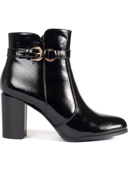 Čierne lakované členkové topánky na podpätku Sergio Leone, podpätok 8,5 cm