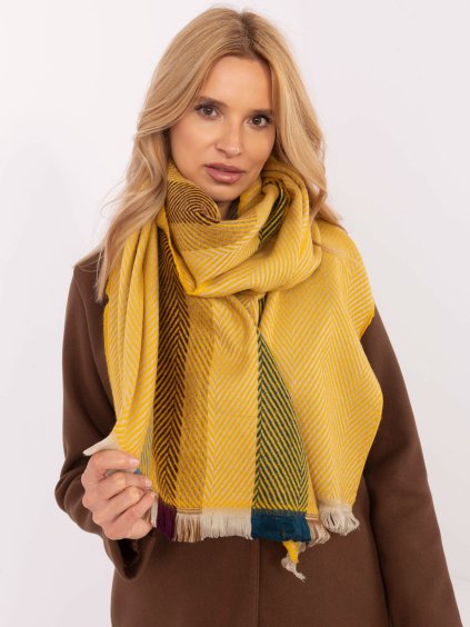 Žltý dámsky pruhovaný šál zakončený strapcami