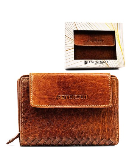 Peterson Hnedá dámska kožená peňaženka s patentným uzáverom V313