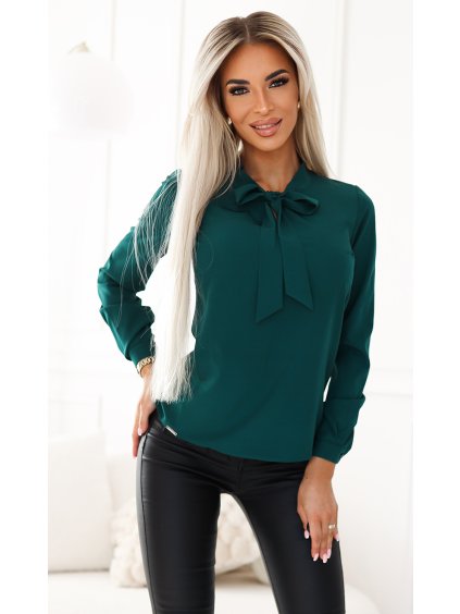 Elegantná tmavozelená blúzka s mašľou VALERIO