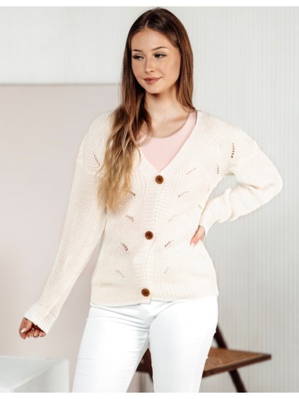 Smotanový dámsky sveter na gombíky KNITVIA