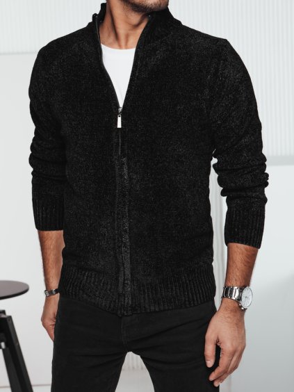 Pánsky čierny sveter so zapínaním na zips