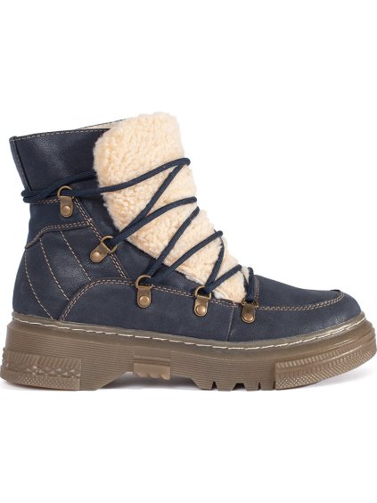 Tmavomodré zateplené traperky s kožušinkou baránkového typu