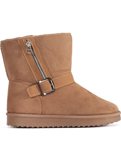 Svetlohnedé dámske válenky s ozdobnou sponou a zipsom