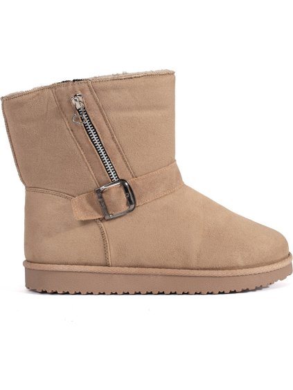 Svetlobéžové dámske válenky s ozdobnou sponou a zipsom