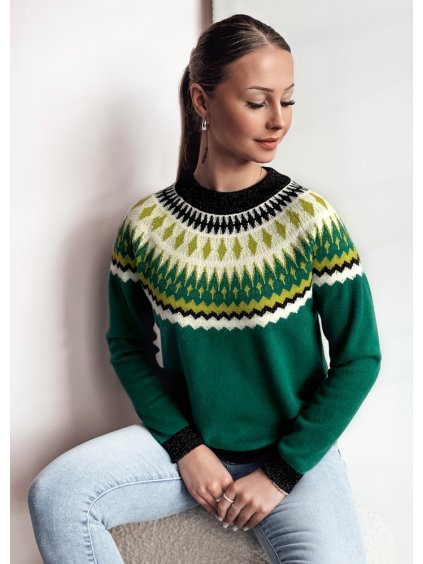 Tmavozelený dámsky sveter so vzorom RUBY GLOW