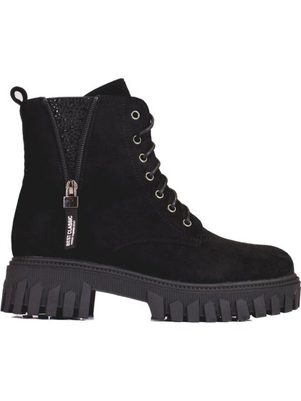 Dámske čierne členkové topánky na šnurovanie