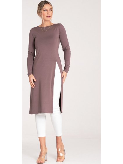 Hnedá dlhá dámska blúzka s rozparkom