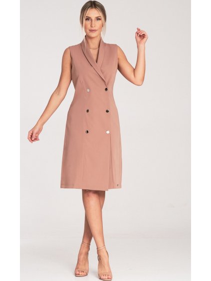 Béžové elegantné midi šaty bez rukávov