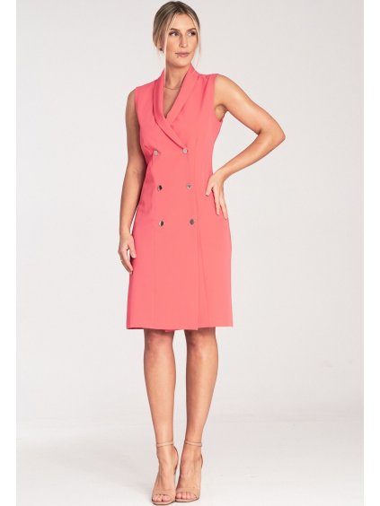 Koralové elegantné midi šaty bez rukávov