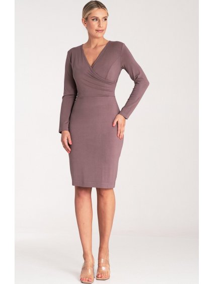 Dámske hnedé vypasované viskózové šaty