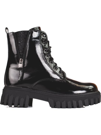 Šnurovacie čierne lakované členkové topánky