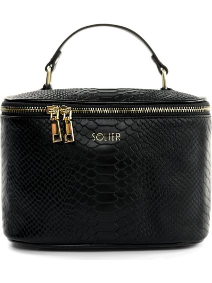 SOLIER Čierna vzorovaná kozmetická taška