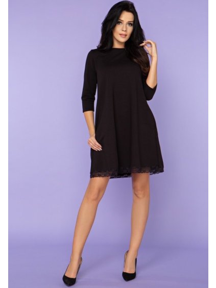 Čierne elegantné šaty mama a dcéra s čipkou v spodnej časti