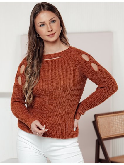 Tehlový dámsky sveter s prestrihmi SLITARIA