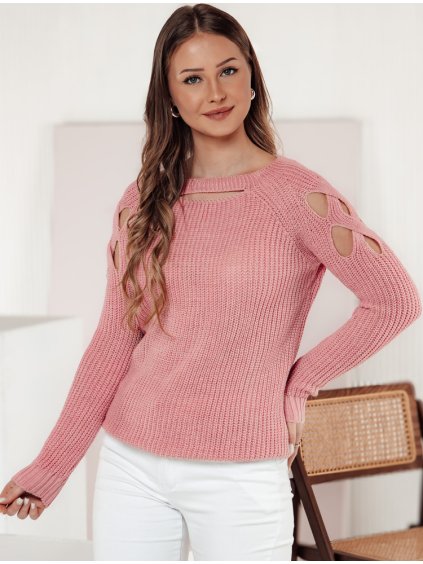 Svetloružový dámsky sveter s prestrihmi SLITARIA