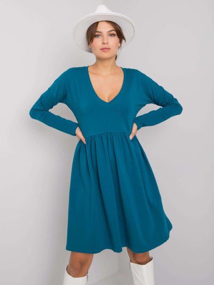 (Veľ. M) Modré dámske šaty s dlhými rukávmi