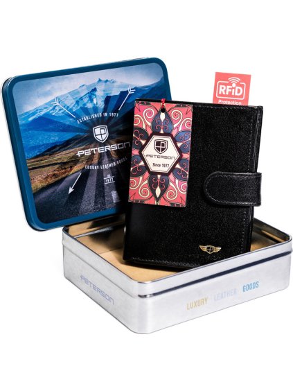 Peterson čierna kožená peňaženka W046