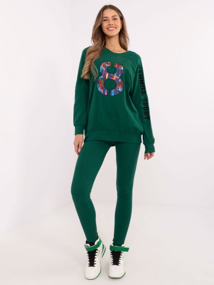 Tmavozelená melanžová tepláková súprava s nápisom