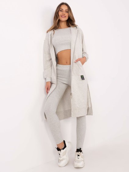 Svetlosivá dámska trojdielna súprava s mikinou na zips