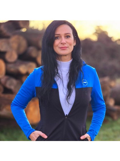 Čierno-modrá dámska funkčná mikina s potlačou