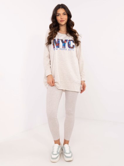 Béžová melanž dámska súprava s legínami