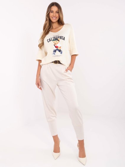 Svetlobéžové dámske teplákové nohavice s opaskom