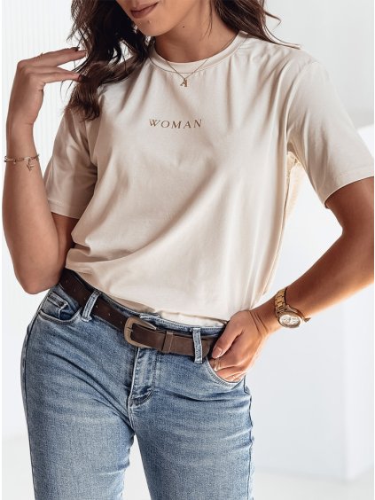 Dámske béžové basic tričko s nápisom WOMAN