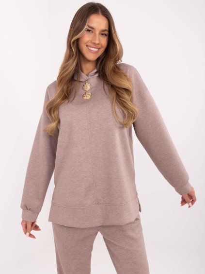 Béžová melanž dámska mikina so zlatými brošňami