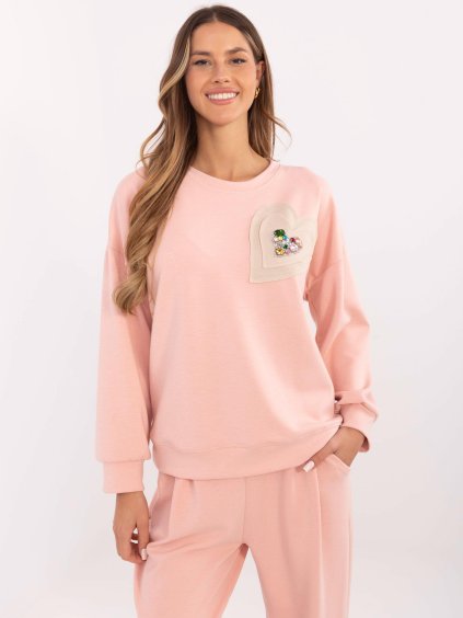 Púdrová dámska mikina s nášivkou