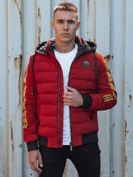 Červená pánska zimná prešívaná bunda s kapucňou