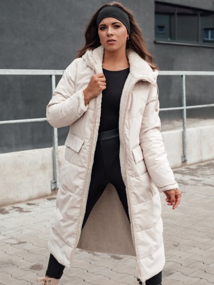 Dámska obojstranná smotanová dlhá zimná prešívaná bunda s kapucňou GLAMPUFF