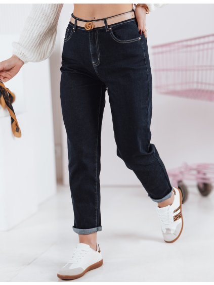 Tmavomodré rifle mom s vysokým pásom STRAIGHTY