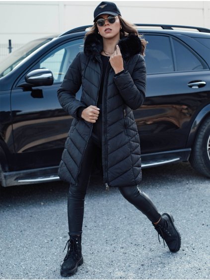 Čierna zimná prešívaná bunda s kapucňou MODLOVA