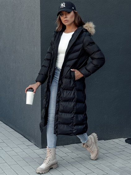 Čierny dámsky prešívaný kabát LUXWARM