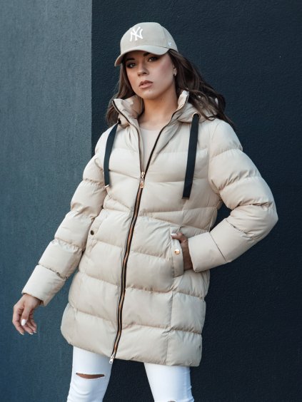 Béžová dámska páperová bunda s kapucňou GABRIELLE
