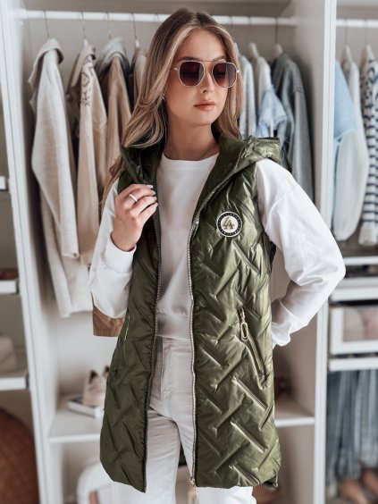 Dámska tmavozelená hrejivá vesta s prešívaním GRANDI