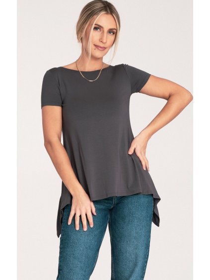 Tmavosivá dámska blúzka zakončená volánom
