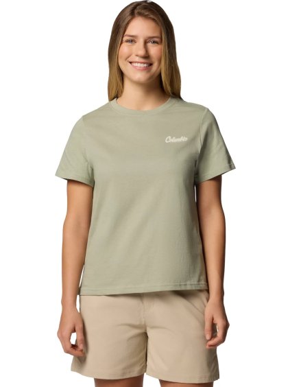 Khaki dámske tričko s krátkym rukávom Columbia Rolling Bend Graphic SS Tee