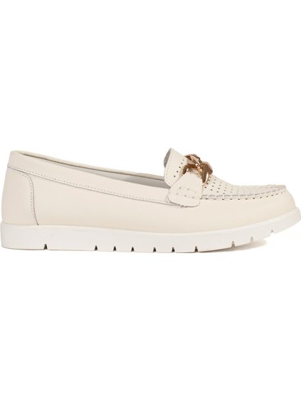 Kožené smotanové mokasíny s retiazkou