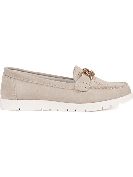Kožené béžové mokasíny s retiazkou