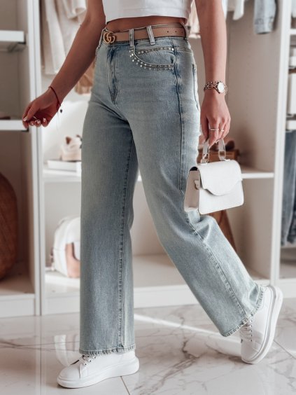 Modré dámske džínsy so širokými nohavicami MODNEVIS