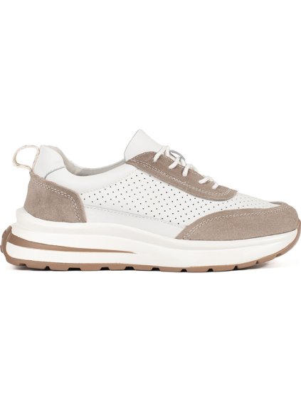 Kožené bielo-béžové dierkované športové topánky na hrubej podrážke