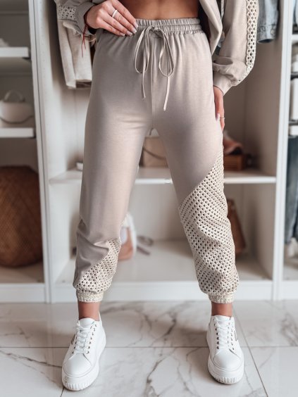 Dámske béžové štýlové tepláky s jedinečným dizajnom ELEGRA