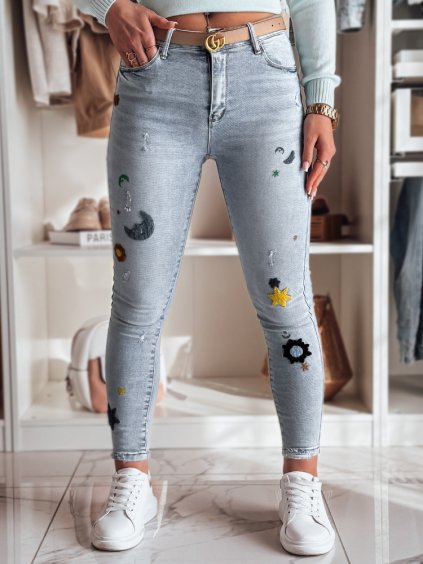 Svetlomodré dámske skinny rifle s originálnou výšivkou MOONAIR (Veľkosť 28)